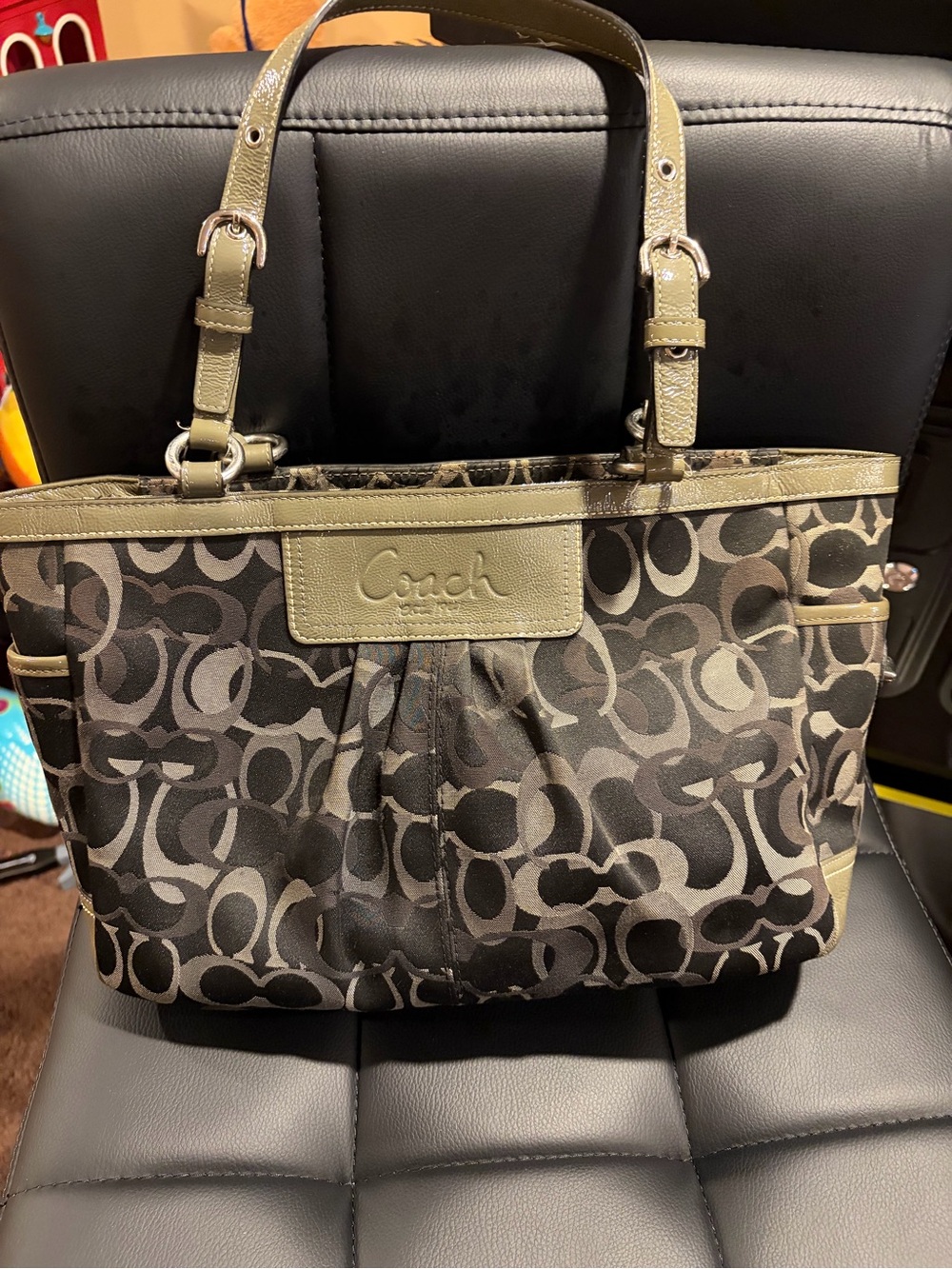 Coach Khaki and Black Signature Tote